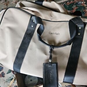 Calvin Klein Beige and Black Duffel Bag